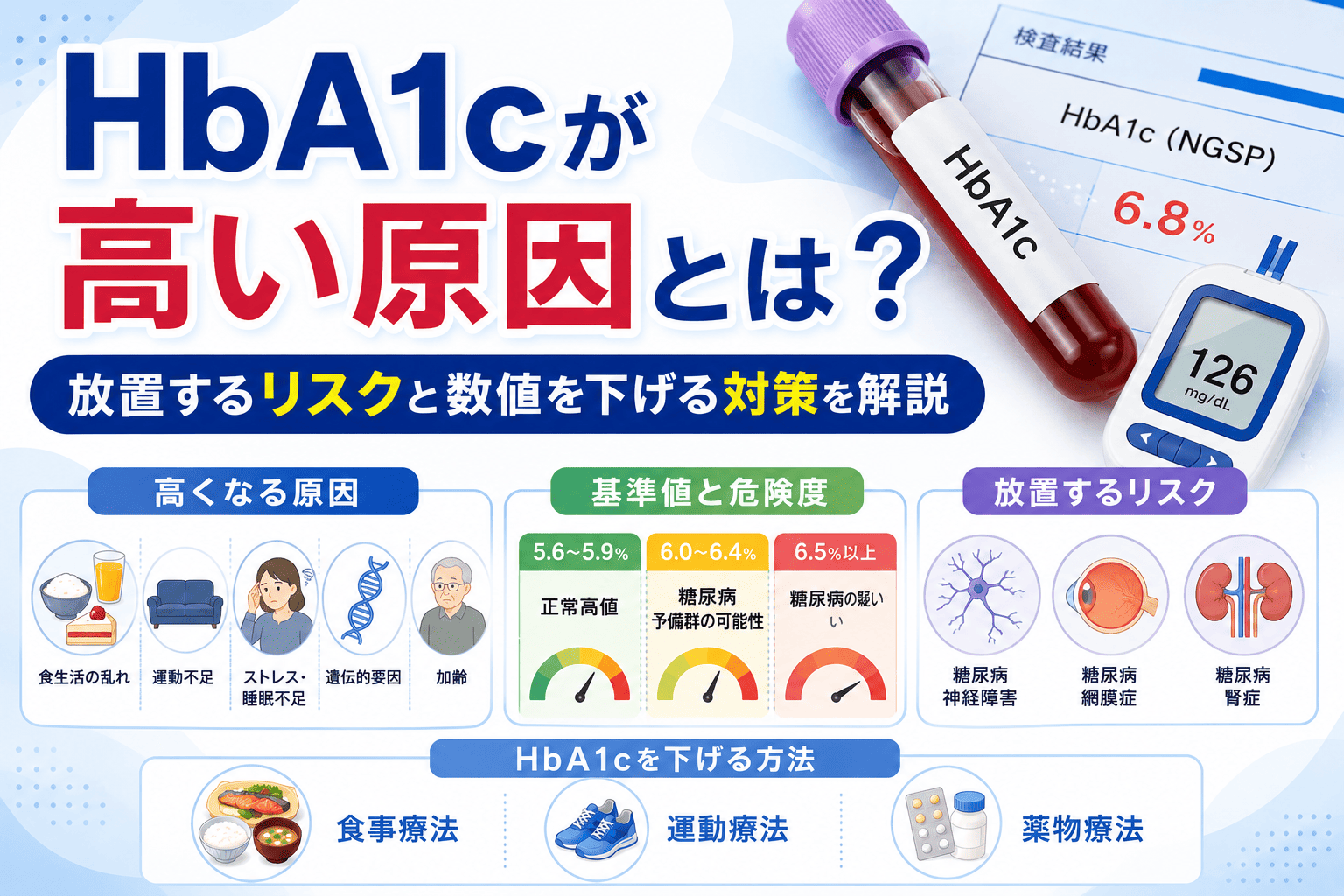 HbA1cが高い原因とは？放置するリスクと数値を下げる対策を解説